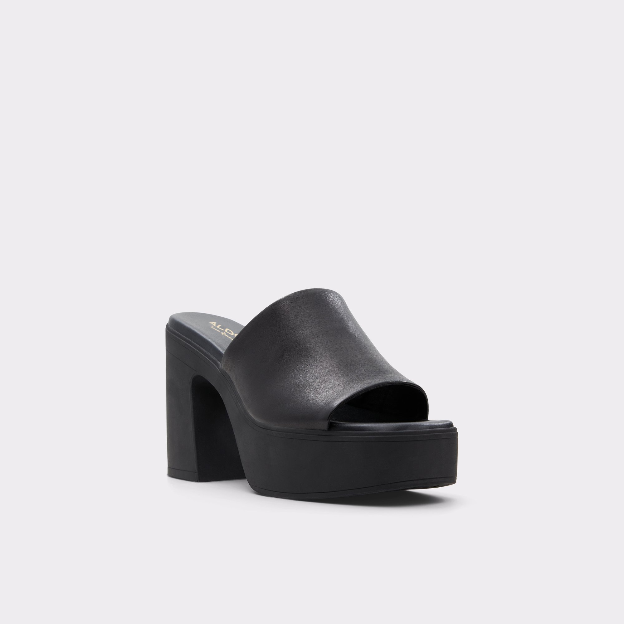 Maysee Black Leather Smooth Women Mule Shoes