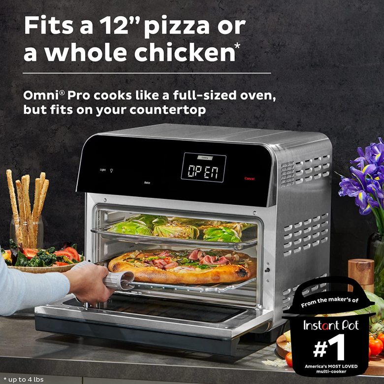 Omni Pro 19 QT/18L Air Fryer Toaster Oven Combo, From the Makers of Pot, 14-in-1 Functions, Fits a 12" Pizza, 6 Slices of Bread, App with Over 100 Recipes