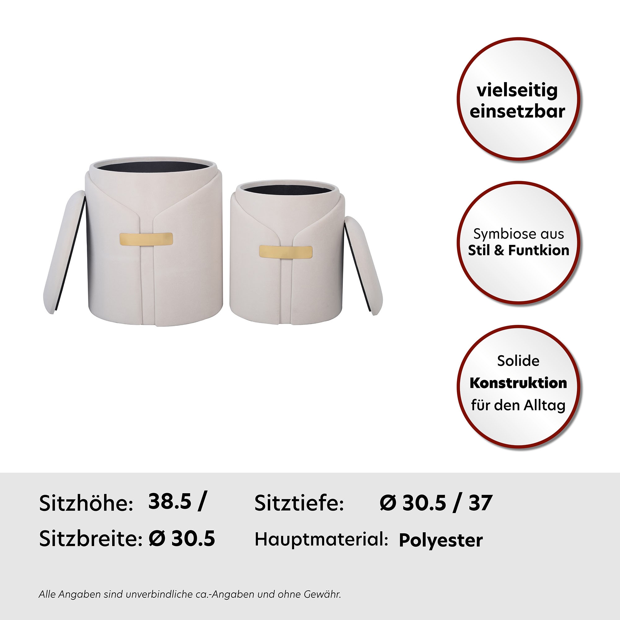 Kayoom Polstergarnitur »Hocker Forcet 125 2er-Set, Edler Kunstsamtbezug« Set, Hocker 1: B 30,5/ H 38,5/ T 30,5 cmHocker 2: B 37/ H 44,5/ T 37 cm, 2 Stk. tlg. modern, mit Stauraum, dekorativ, Viele dekorative Farbkombinationen