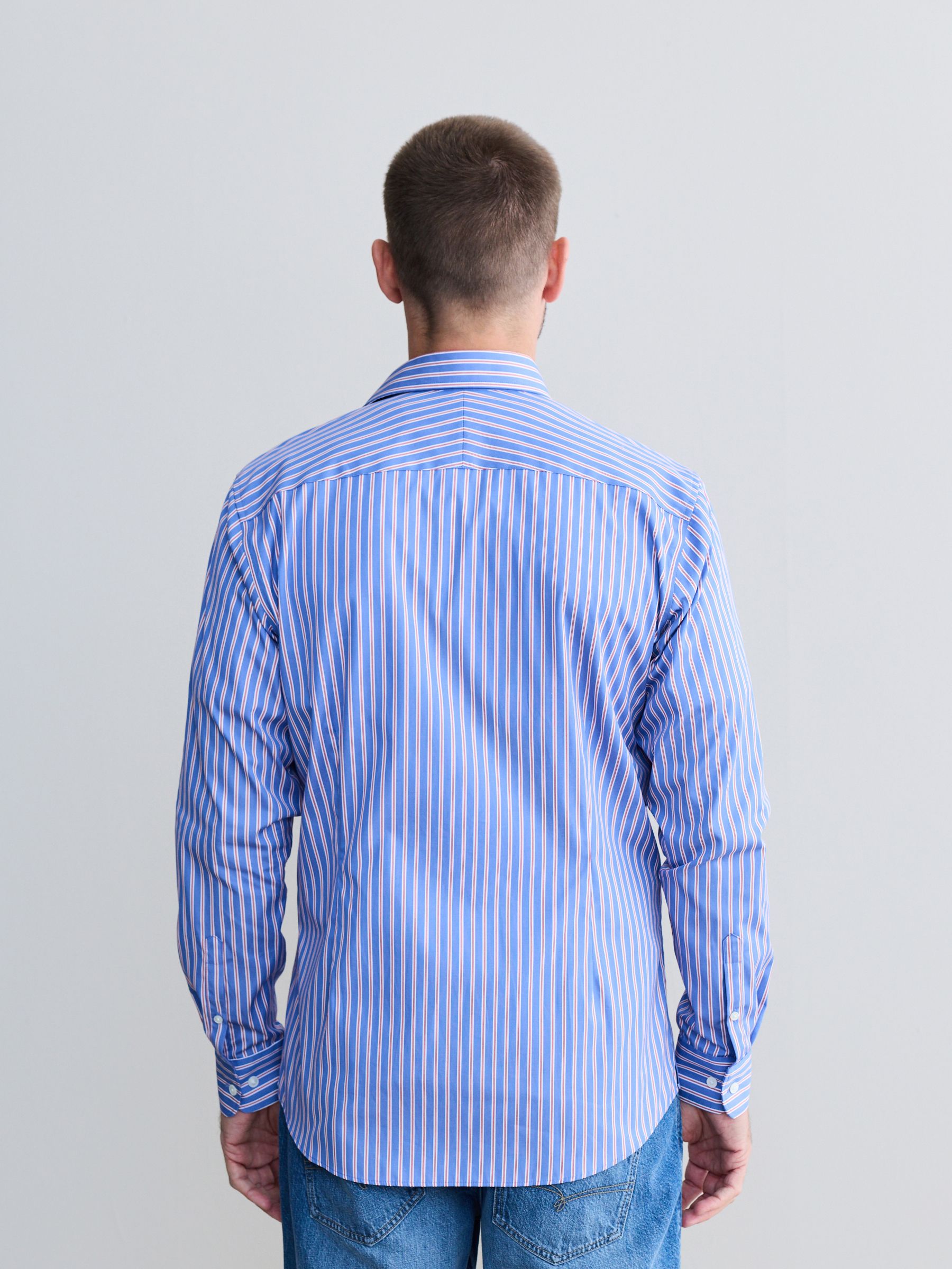 Blauw gestreept - 100% katoenen Signature overhemd met enkele manchet
