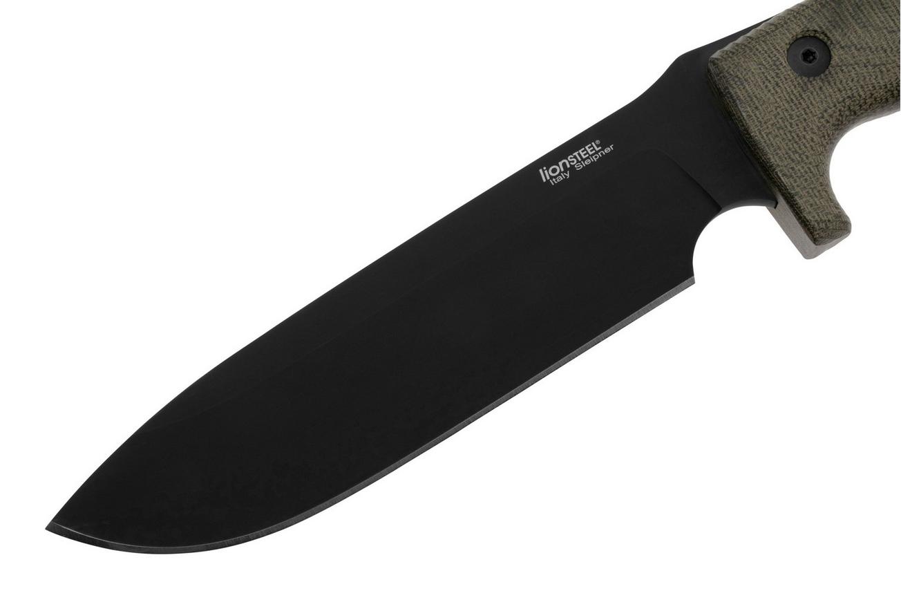 LionSteel M7B CVG Black, Green Canvas Micarta vaststaand mes, Molletta design
