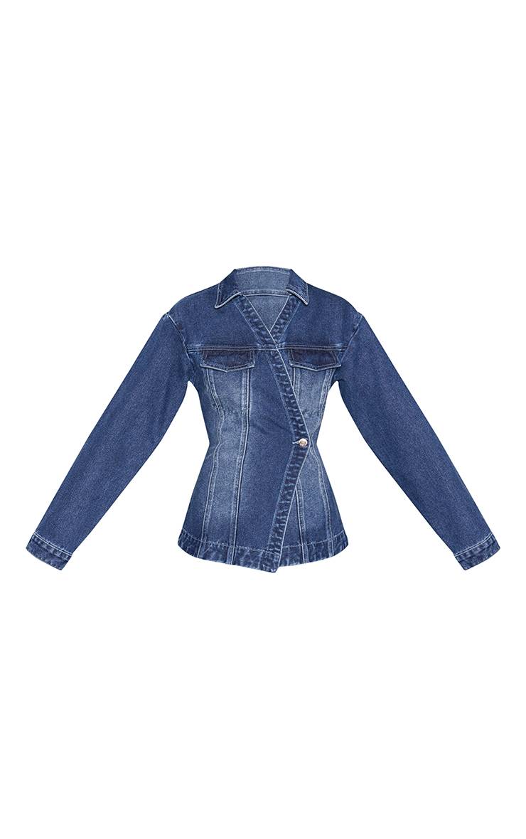 Bleu Foncé Chemise En Jean À Boutonnage Asymétrique