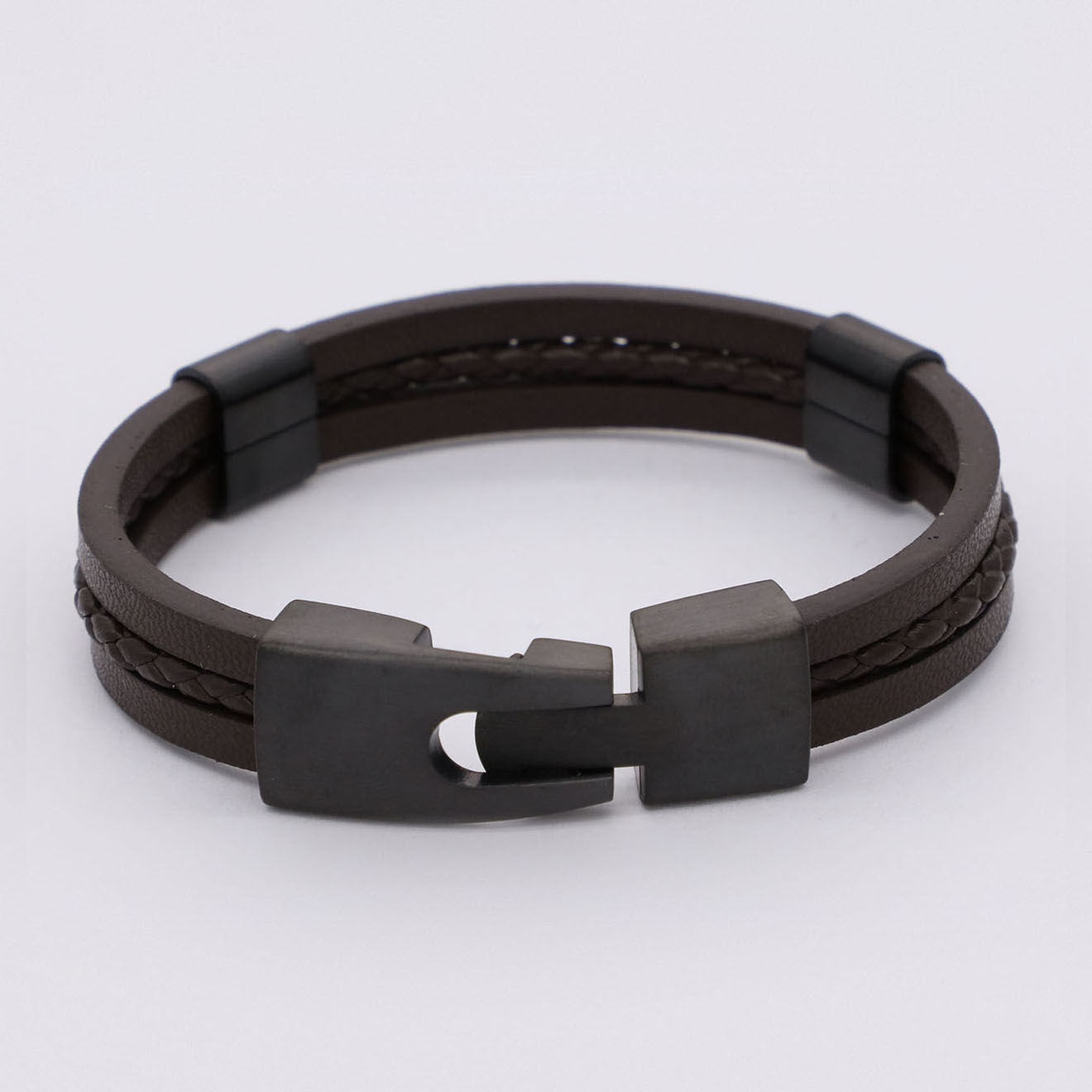 Jacobson Bracelet Max en Acier & Cuir marron
