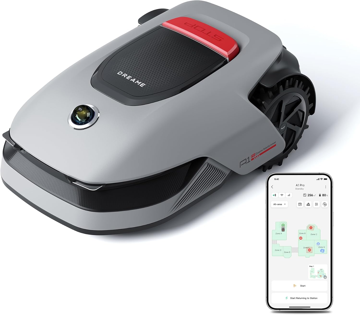 dreame Intelligenter Mähroboter A1 Pro ohne Begrenzungskabel, 360°3D LiDAR, Drahtloser Umfang, 2000m², App-Steuerung, OmniSenseTechnologie, Intuitive Zonenverwaltung, Intelligente Hindernisvermeidung