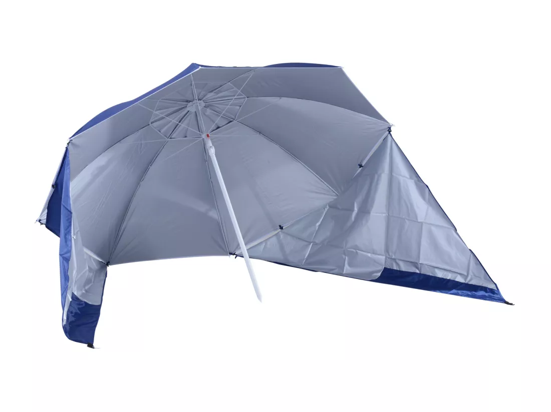 Parasol abri solaire contemporain protection UPF 50+ sac transport fourni bleu marine