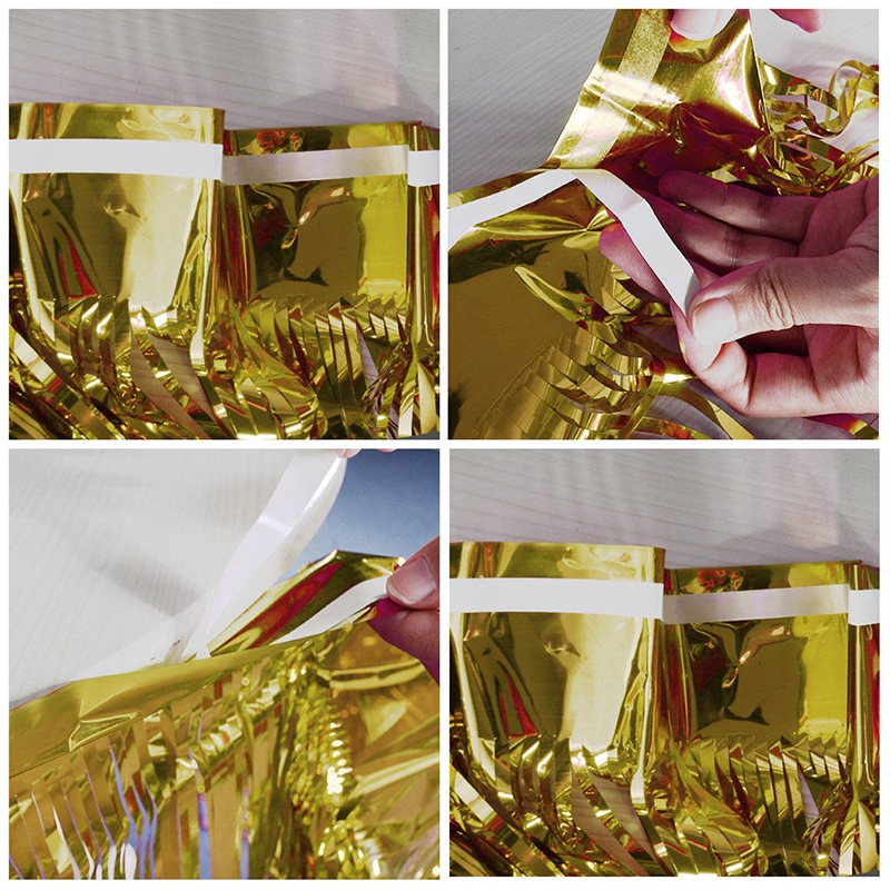 (250x80cm) Party Tisch Deko Metallic Lametta Vorhang Glänzender Fransen Vorhang für Apéro / Esstisch - Roségold