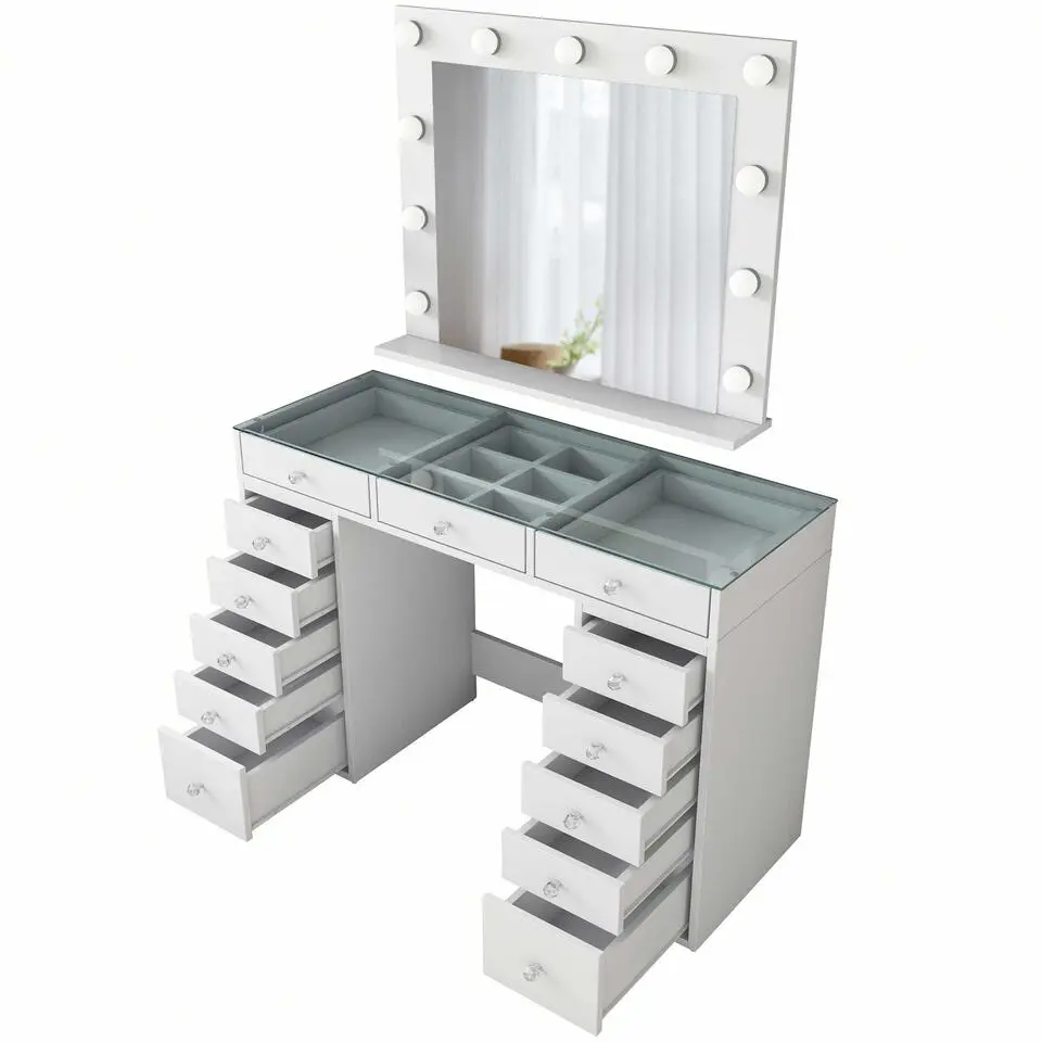 Kaptafel Wit/Glas - Incl. Spiegel - 120x44,5x79,8cm - Beyas