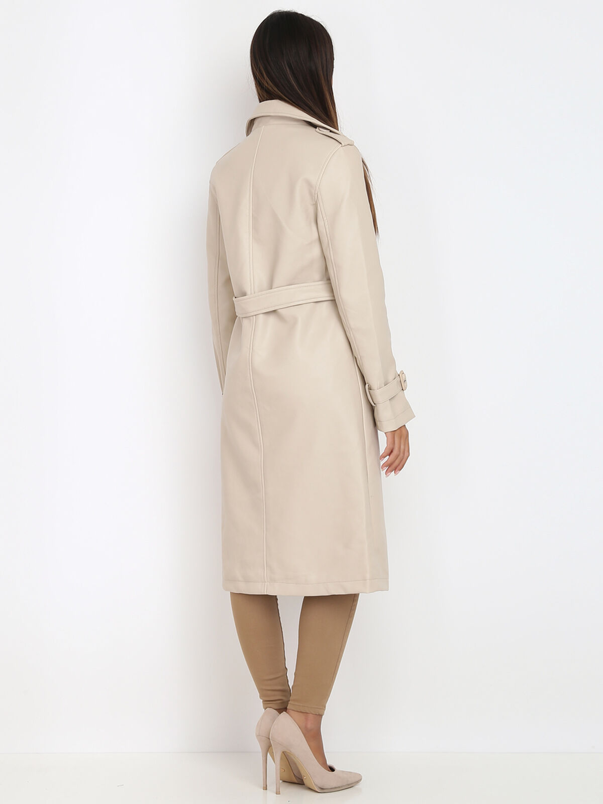 Trench en simili avec ceinture- Beige