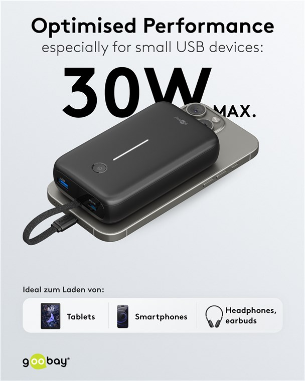 (30W) 20000mAh Powerbank USB C / USB A Ladegerät inkl. USB C Ladekabel Power Delivery (76252) - Schwarz