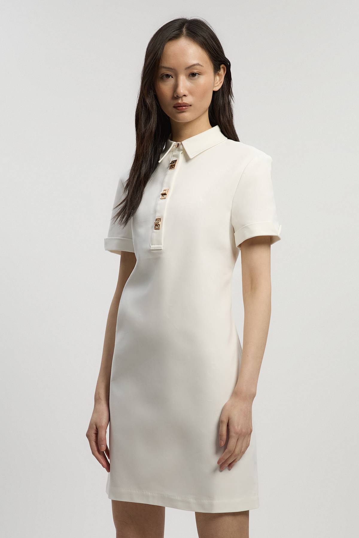 KarenMillen Robe-chemise courte en coton techno tissé avec fermoir en or