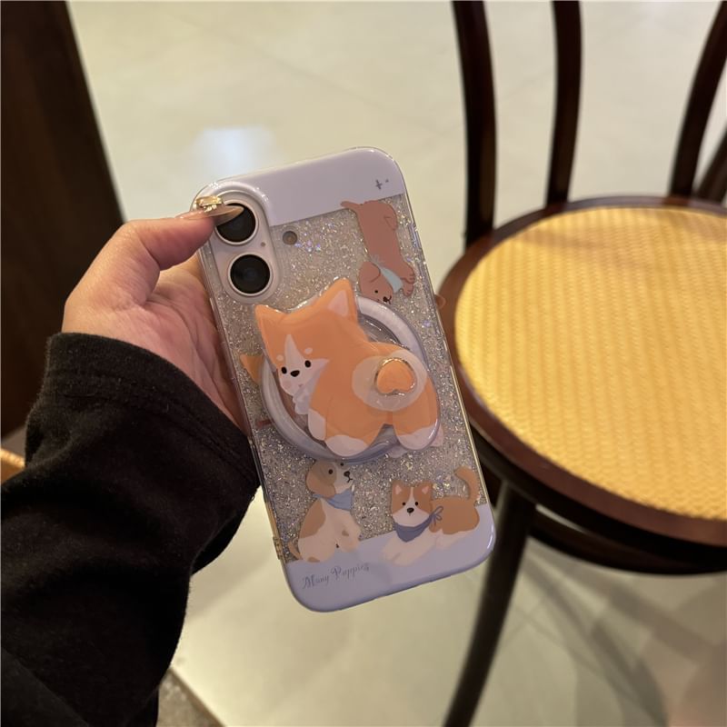 Edgin - Glitter telefoonhoesje met hond - iPhone 16 Pro Max / 16 Pro / 16 Plus / 16 / 15 Pro Max / 15 Pro / 15 Plus / 15 / 14 Pro Max / 14 Pro / 14 Plus / 14 / 13 Pro Max / 13 Pro / 13 / 13 Mini