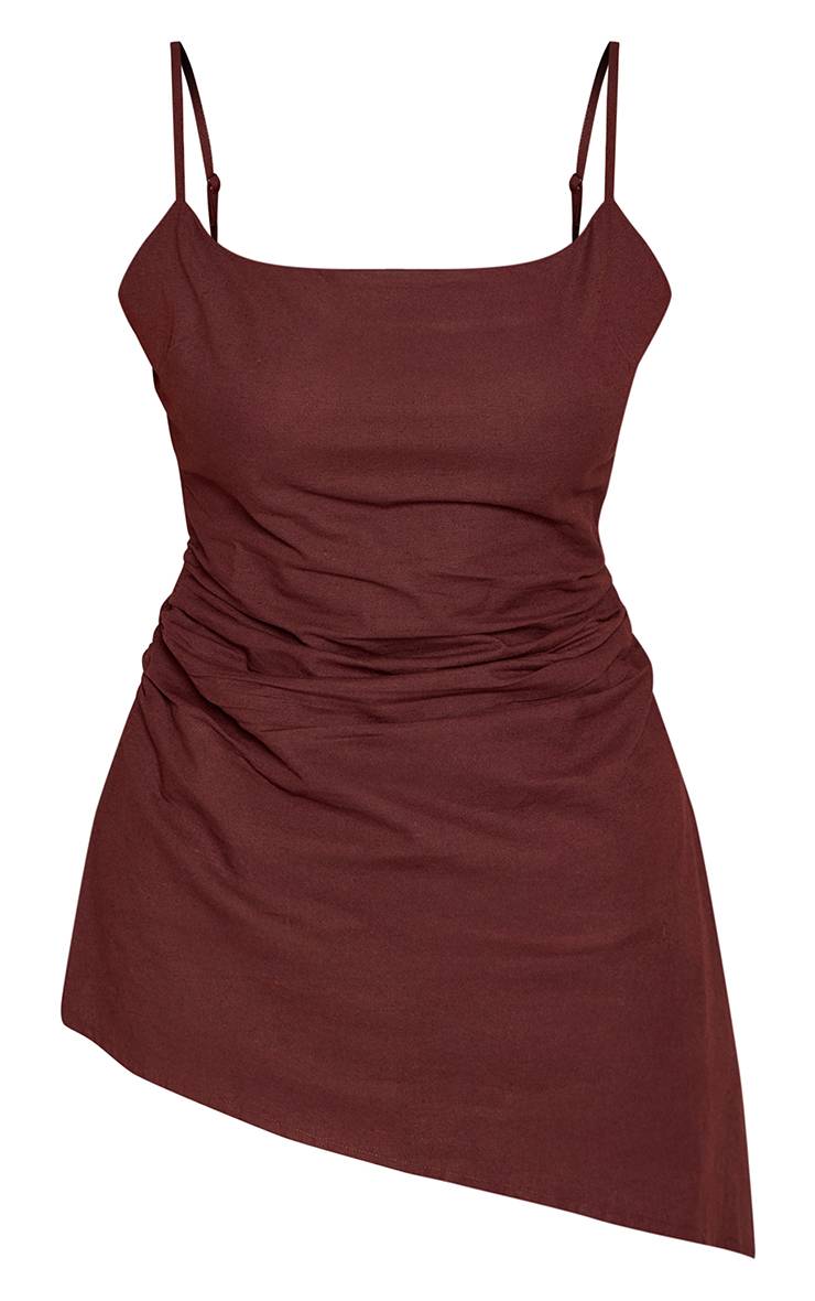 Chocolat Haut Co-ord Aspect Lin Taille Froncée Encolure Droite Ajusté