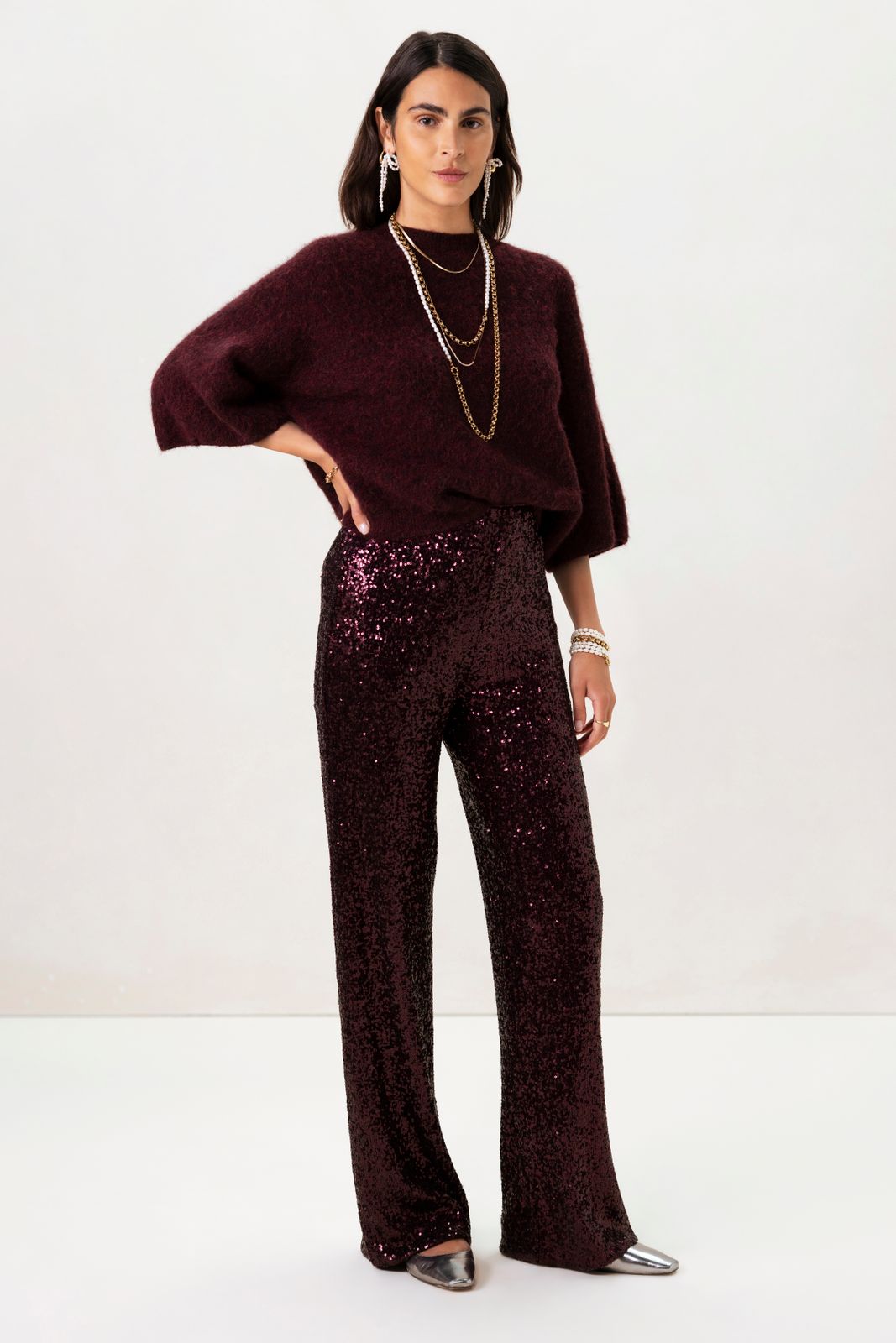 Bordeaux rode broek met pailletten