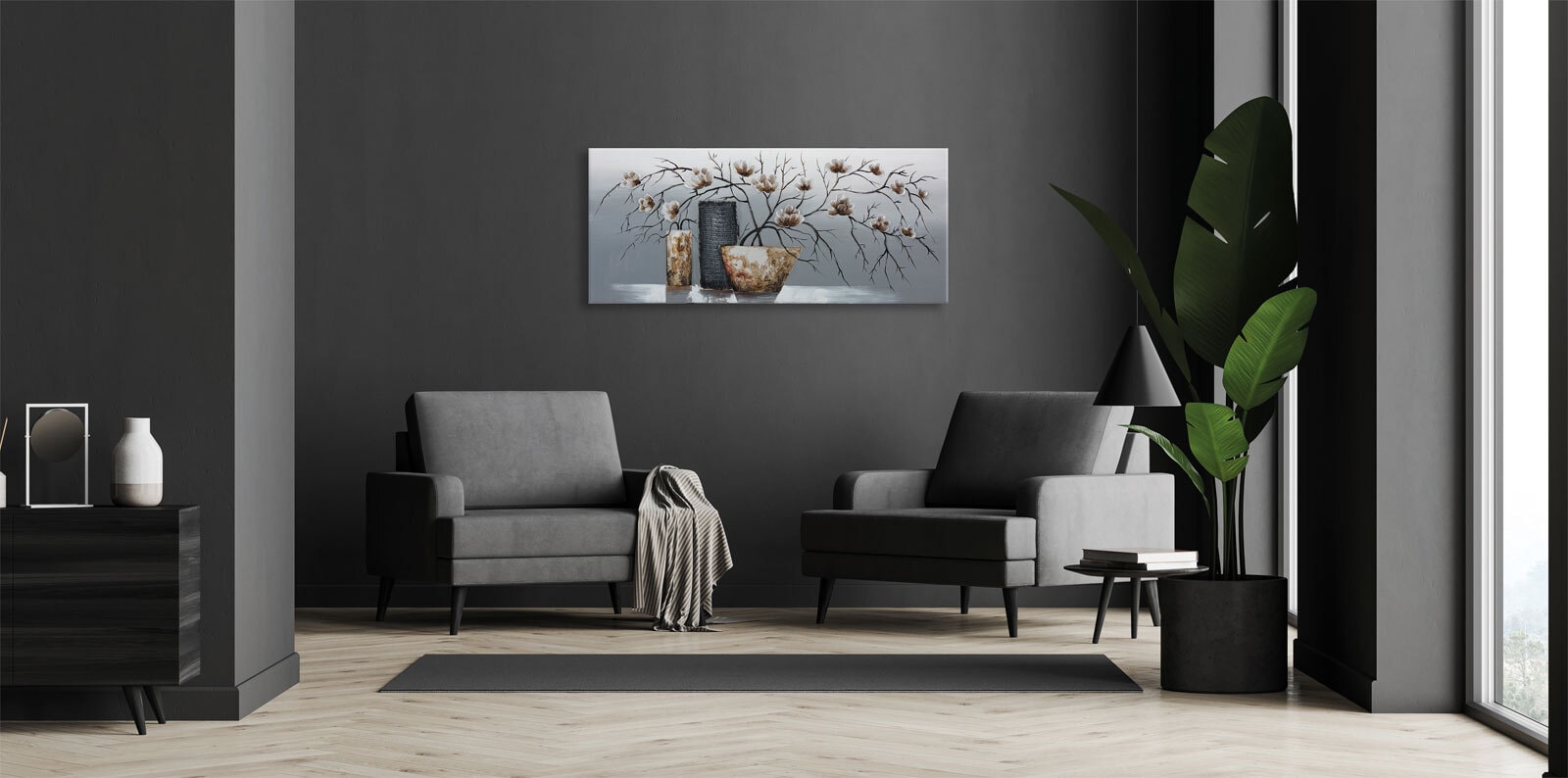 Handgefertigtes Ölgemälde Blumenvasen 140 x 60
