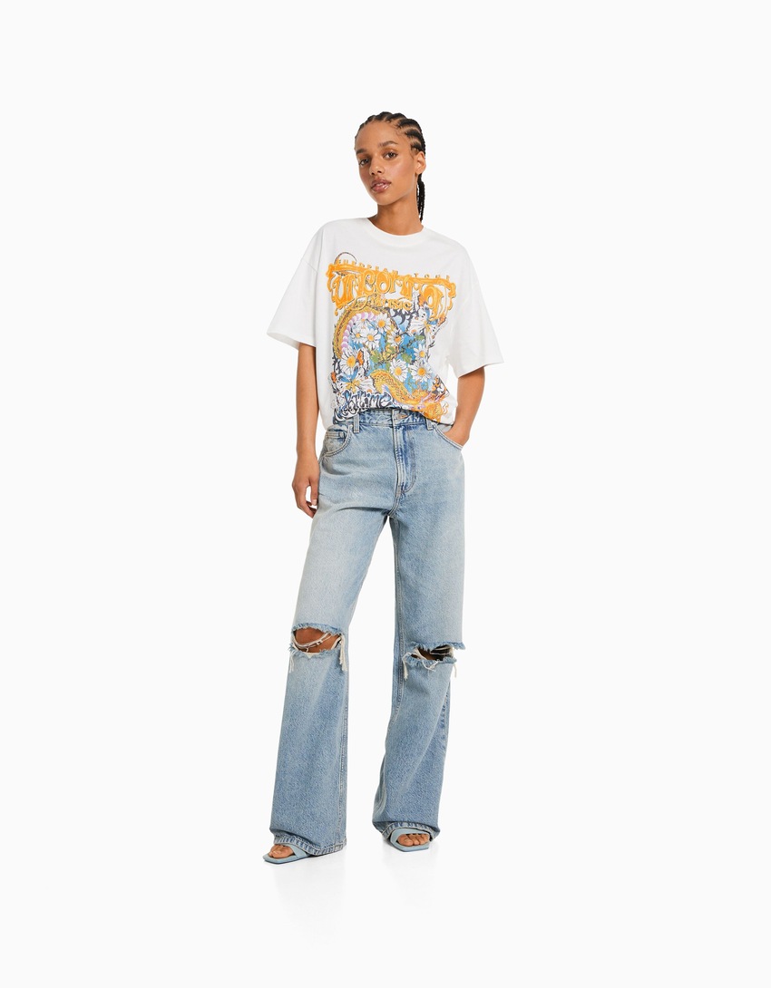 Camiseta oversized de manga curta estampada