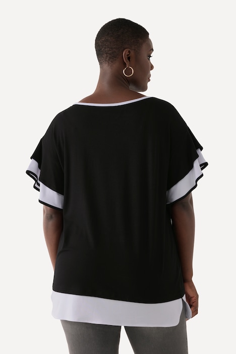 T-Shirt, Oversized, Rundhals, Volant-Halbarm