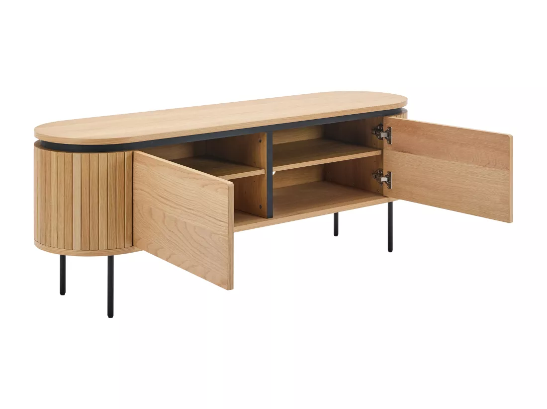 Meuble TV avec 2 portes placage chêne et métal - Naturel clair et Noir - CARDIONA