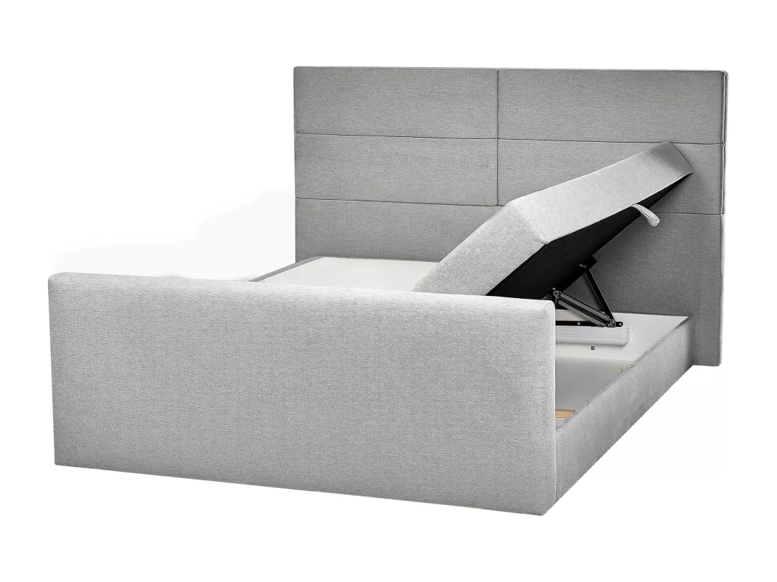 Lit boxspring avec rangement Tissu ARISTOCRAT 160 x 200 cm Gris clair