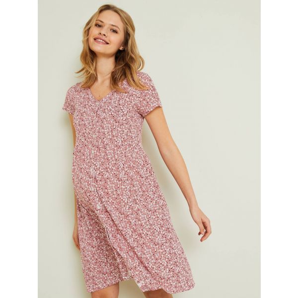 Vertbaudet Vestido Fluido e Evolutivo Especial Gravidez e Amamentação Castanho Estampado 46/48