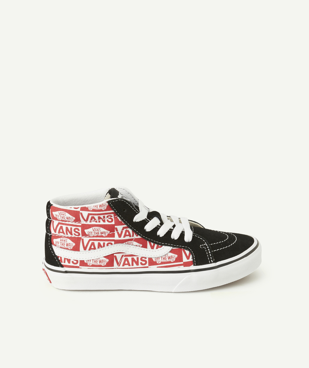 VANSbaskets montantes enfant ski8-mid noir et rouge imprimé logos