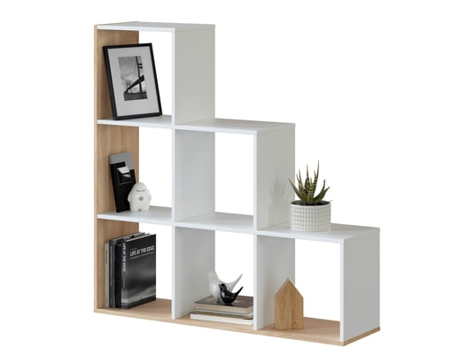 VS VENTA-STOCK - Etagère Étagère bibliothèque estela, couleur blanc/chêne, salle à ma...