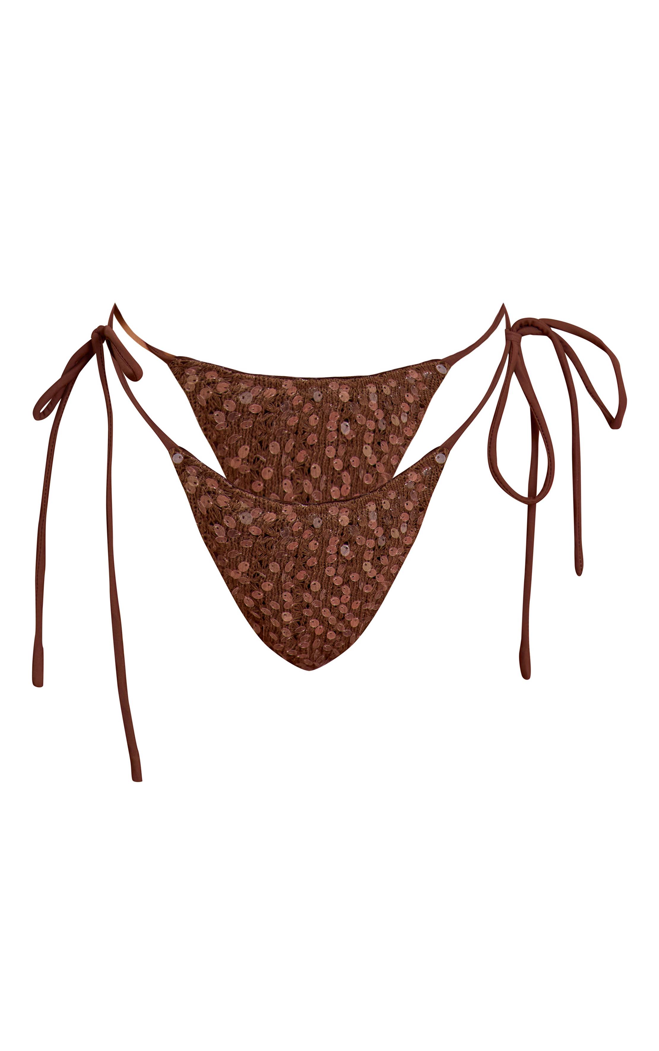 Chocolat Bas De Bikini À Paillettes Tricotées Avec Liens Sur Les Côtés