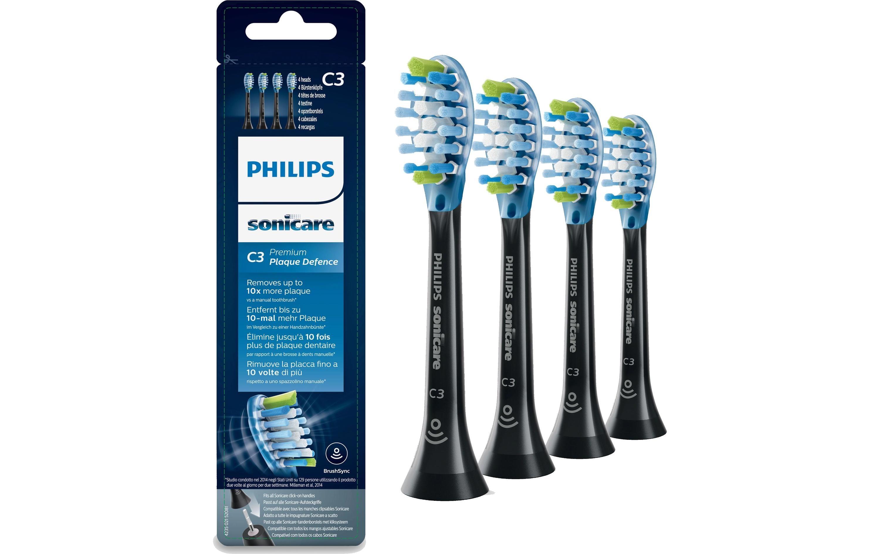Zahnbürstenkopf C3 Prem. Plaque Defense HX9044/33 4 StückErsatzbürsten für Philips Sonicare Schallzahnbürsten