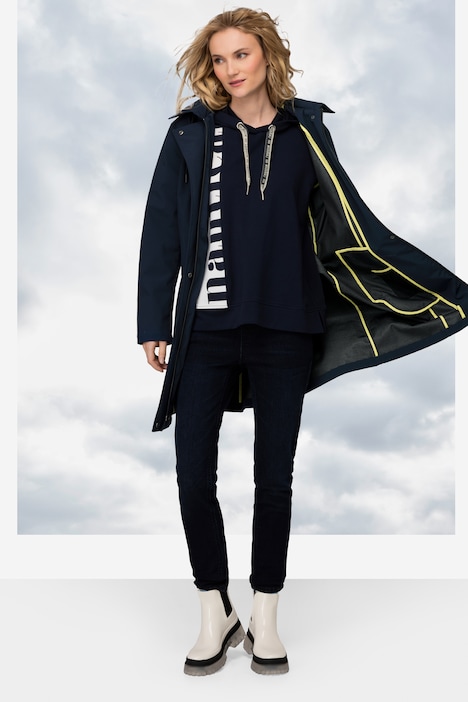 Trenchcoat, Kapuze, Bindegürtel, Langarm