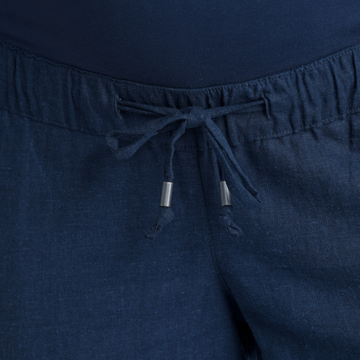 Gina Mama Damen Leinen-Umstands-Hose mit Bindeband dunkelblau