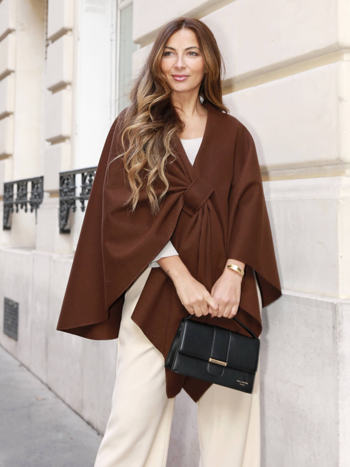 Poncho asymétrique croisé- Marron