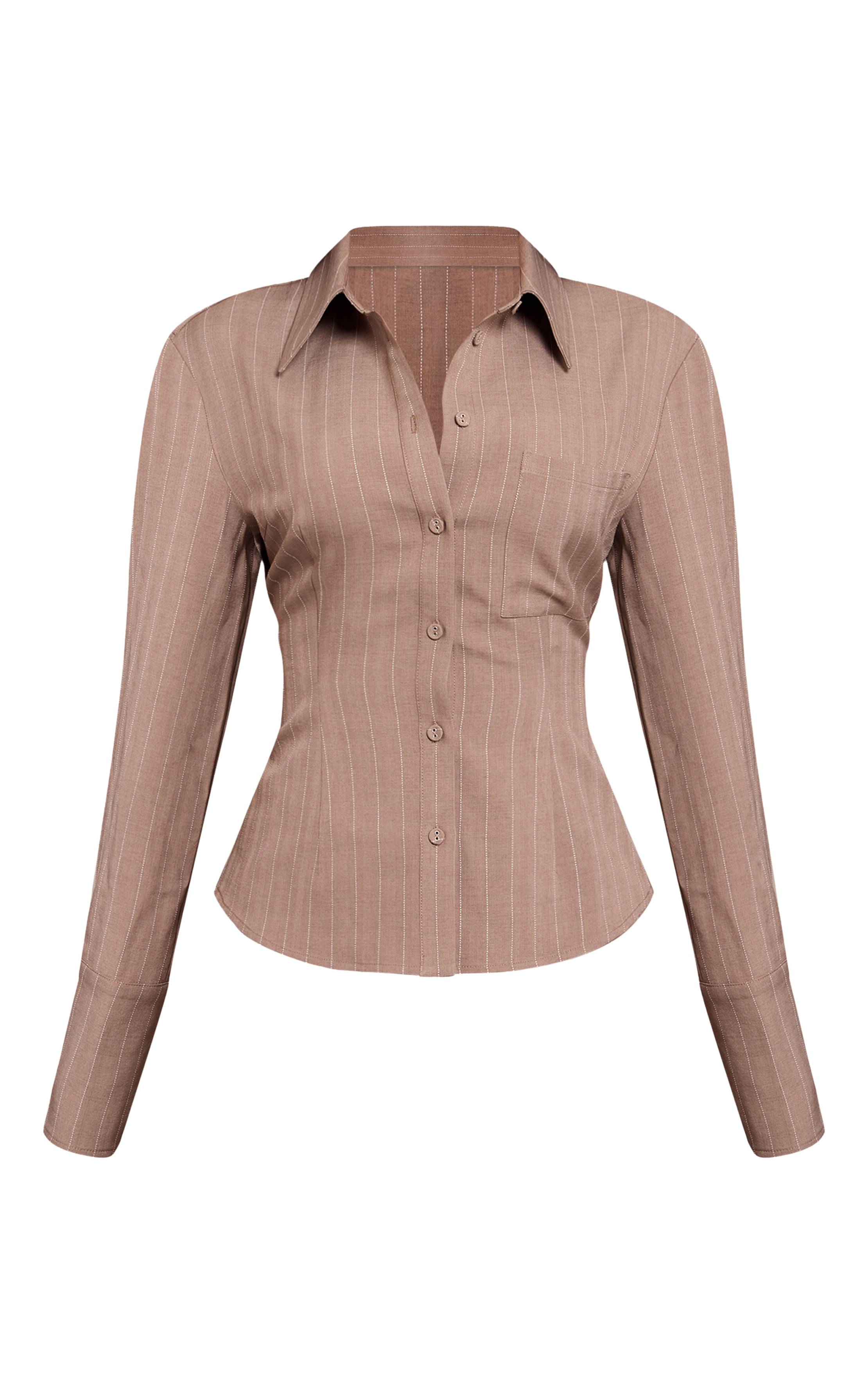Taupe Chemise Oversize À Fines Rayures Petite