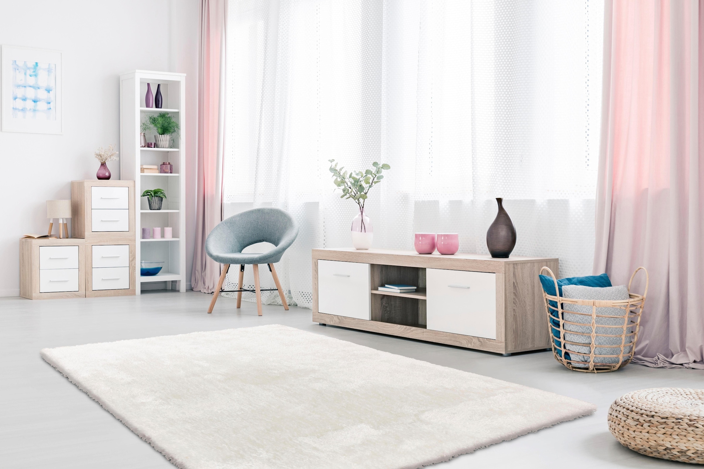 calo-deluxe Hochflor-Teppich »Giora 200« rechteckig 80 mm Höhe getuftet, besonders weich durch Microfaser, Wohnzimmer, Schlafzimmer