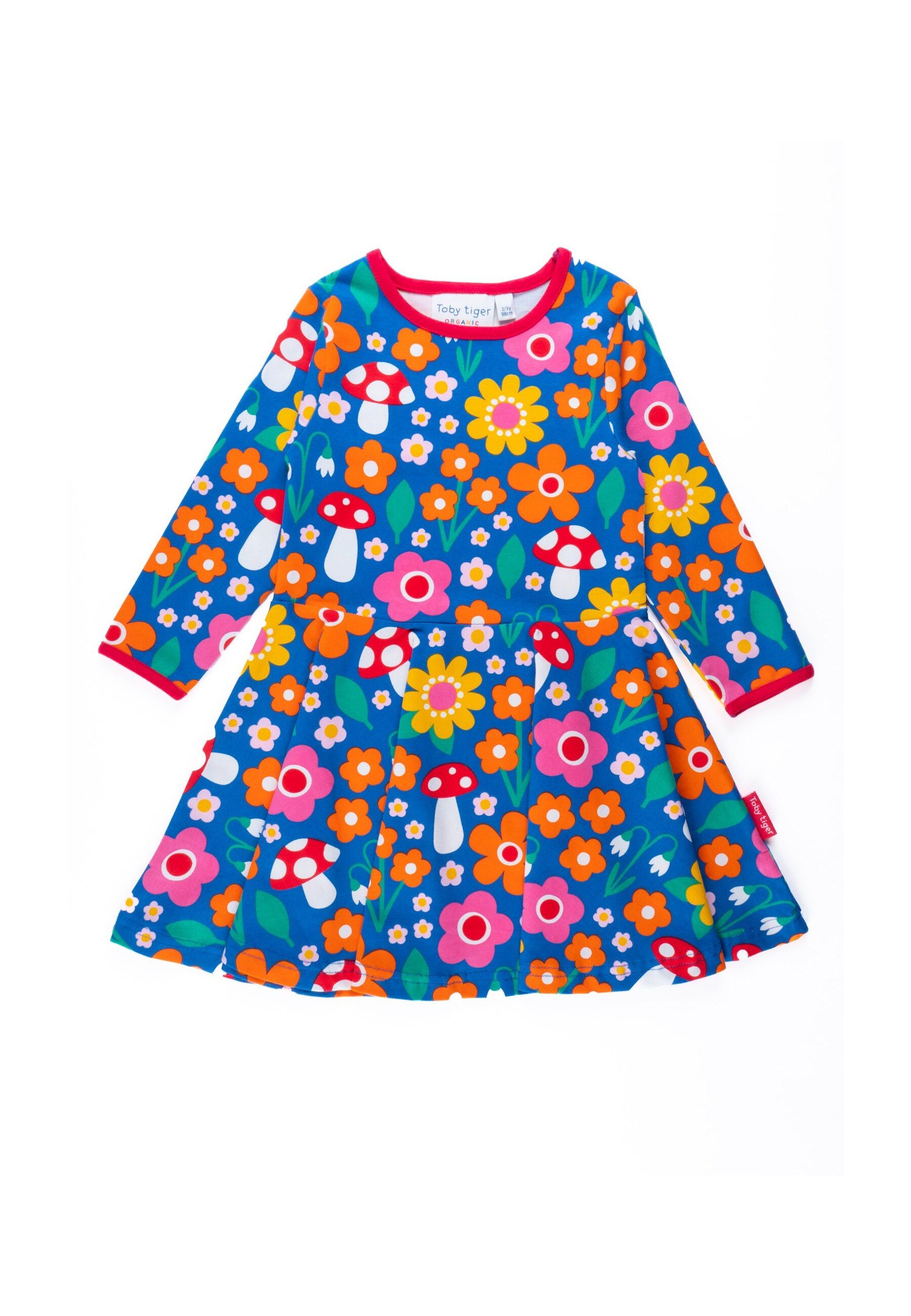 Toby Tiger Baumwollkleid im Skater Schnitt mit Blumen Muster und Pilz Applikationen
