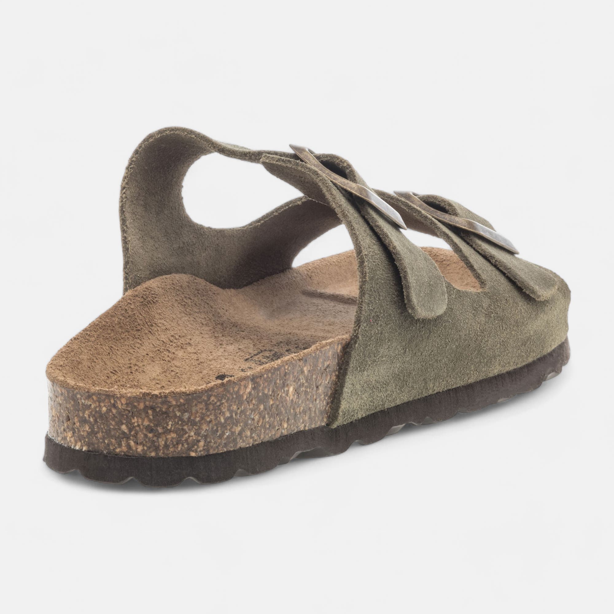 Mules semelle liège Garçon en cuir kaki