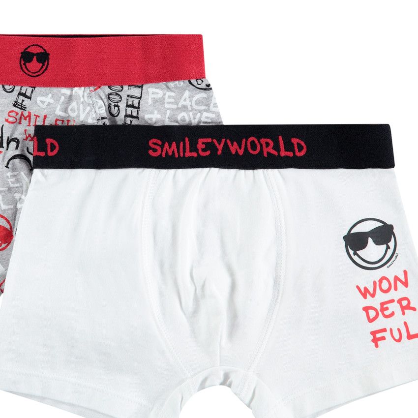 Lot de 2 boxers en coton prints Smiley - Gris chiné