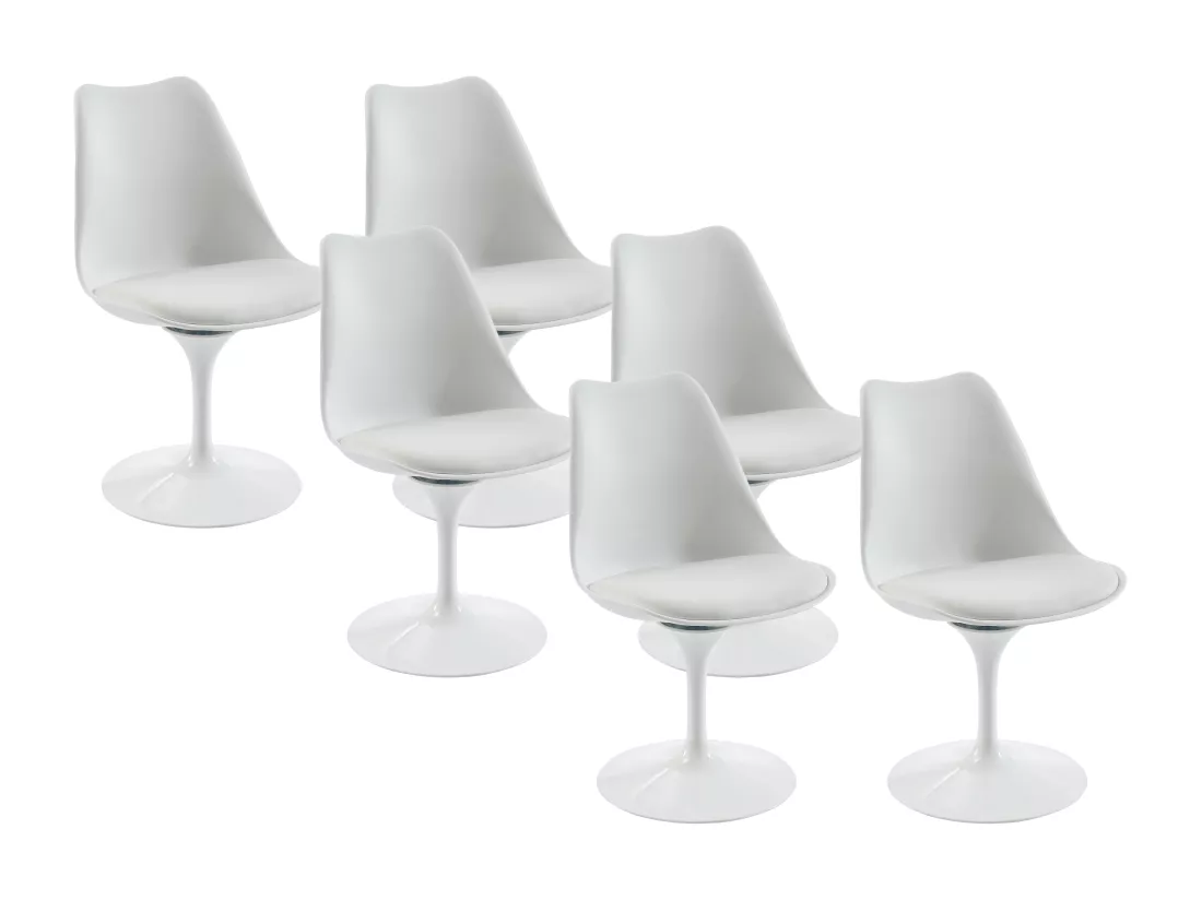 Lot de 6 chaises en polypropylène, tissu et métal - Blanc - XAFY