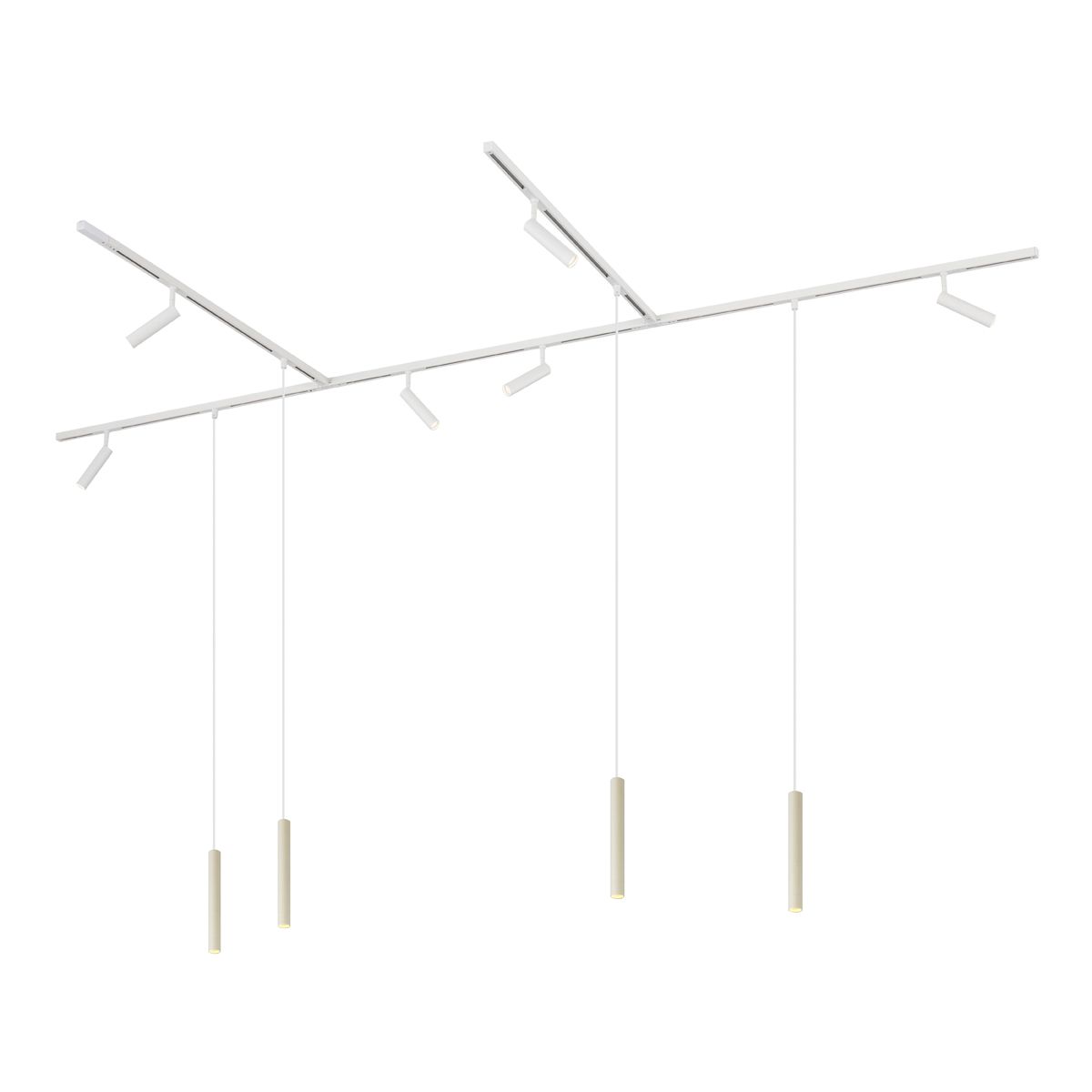 Modern railsysteem met 6 spots en 4 hanglampen beige met wit 1-fase - Slimline Uzzy Keno