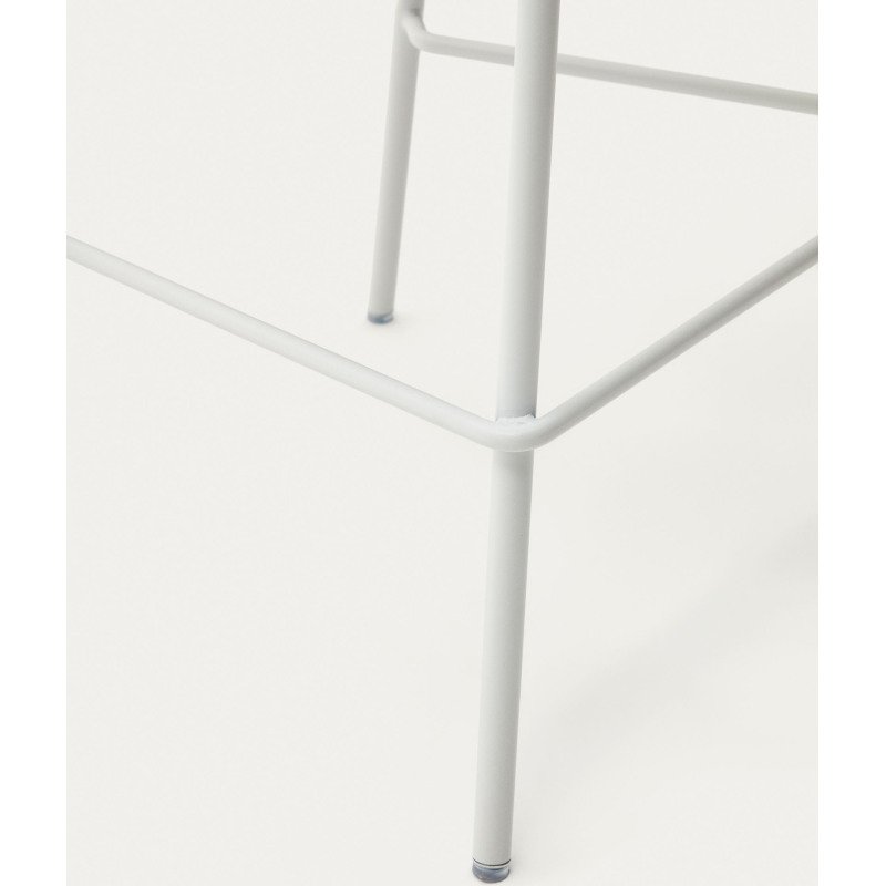 Tabouret  Zunilda en chenille beige et acier avec finition blanc mat hauteur 65 cm