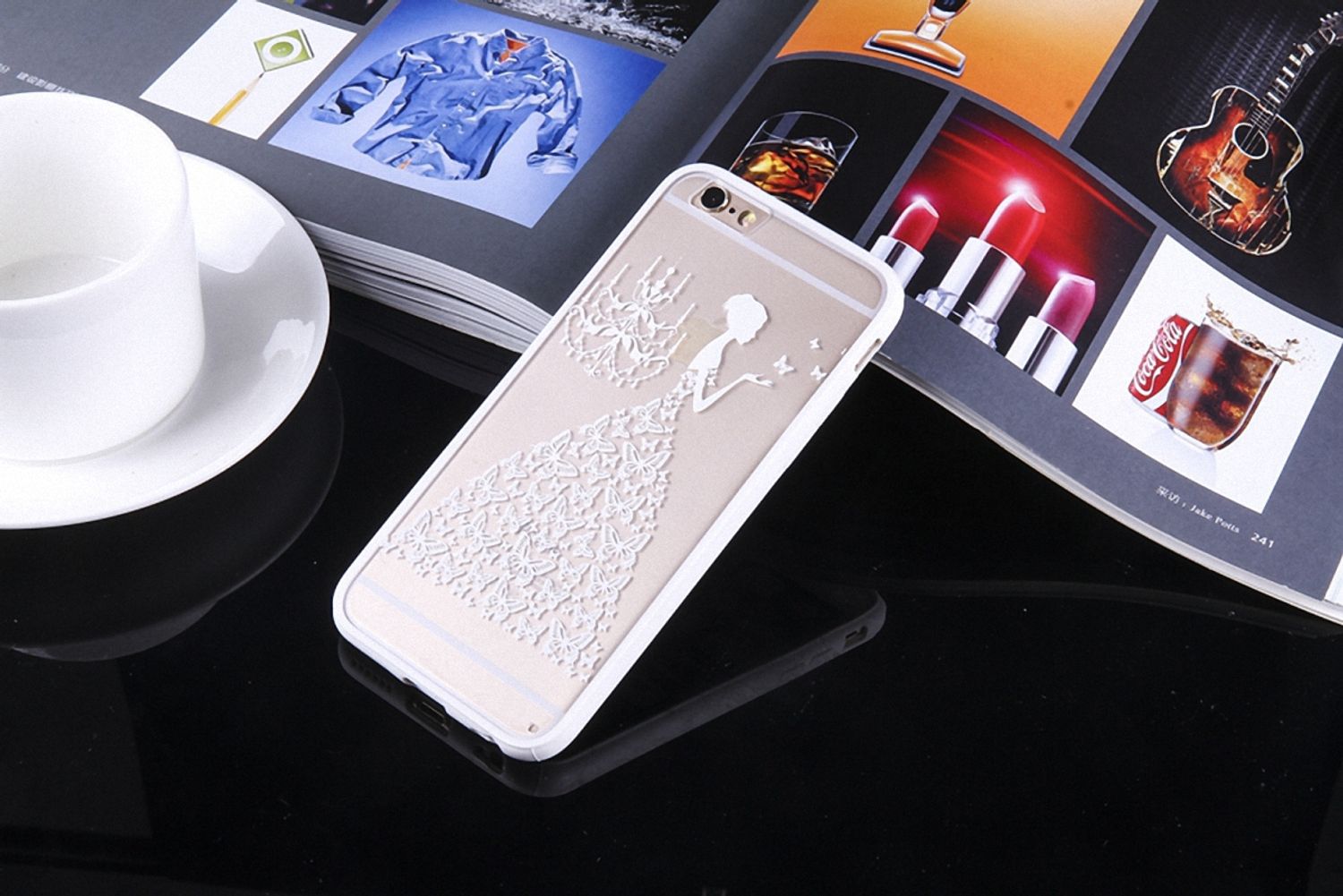 Apple iPhone 6s Plus Handy Hülle Mandala Case Motiv Schmetterling Frau Weiß Neu