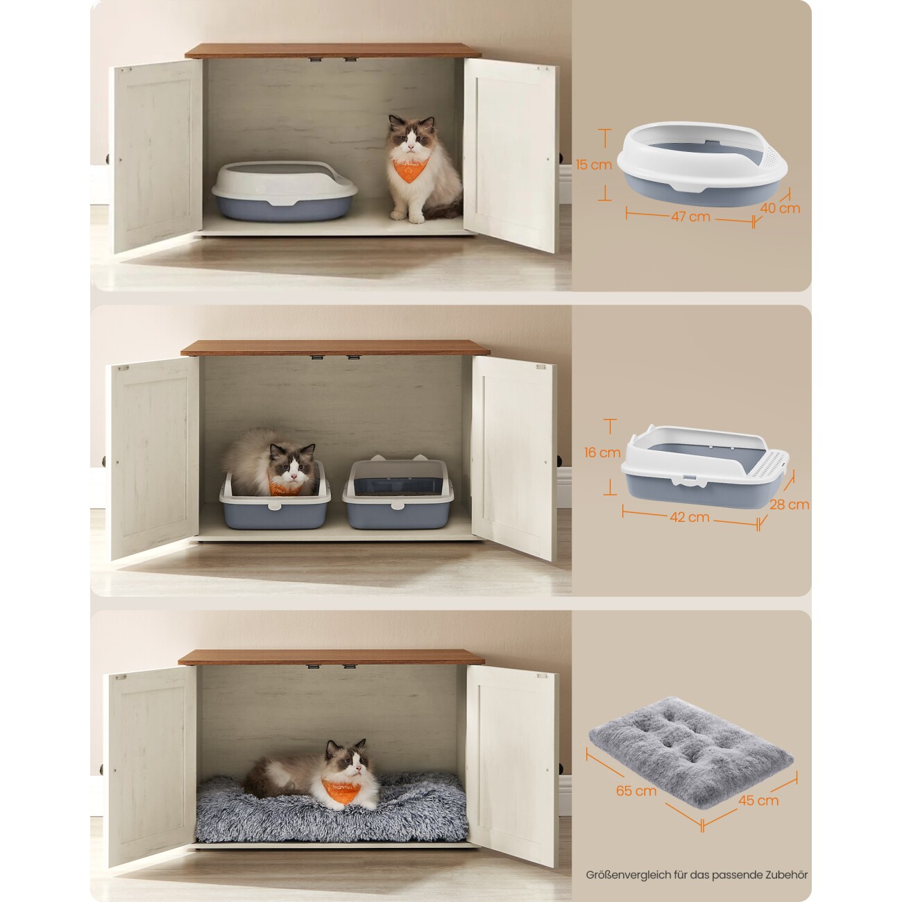 FEANDREA M Katzenklo Schrank Honigbraun-Vintageweiß