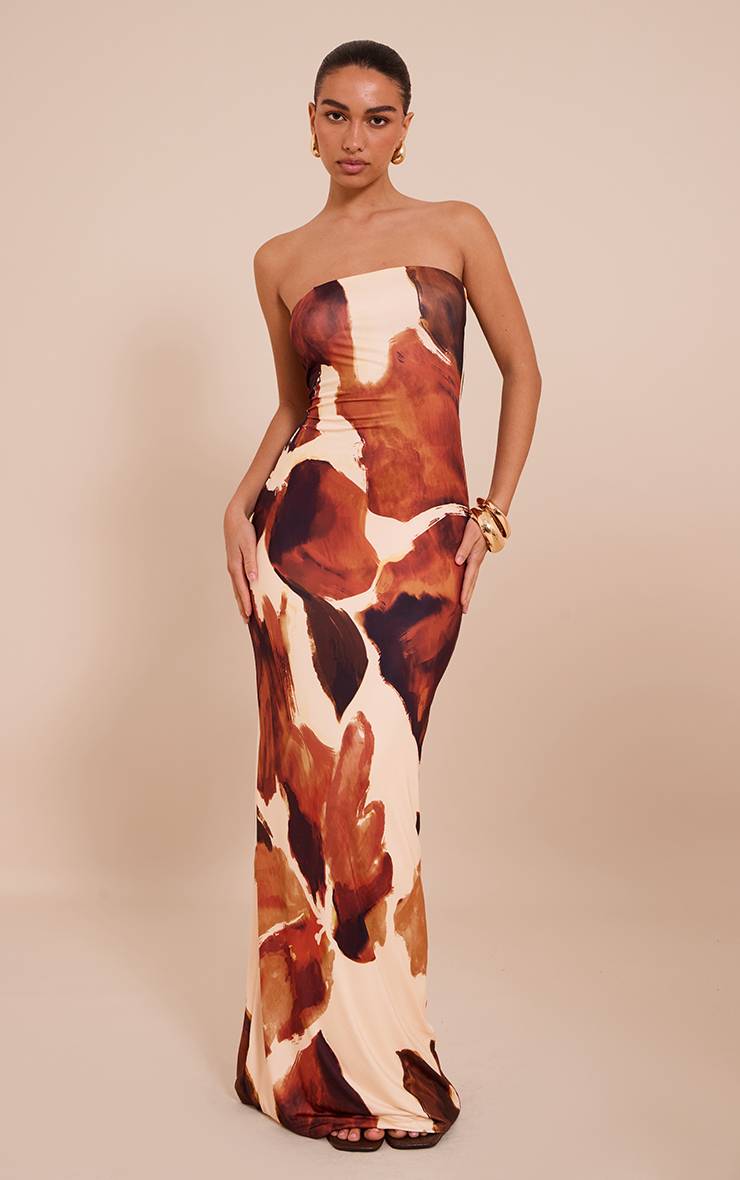 Rouille Robe Maxi À Bandeau Imprimée