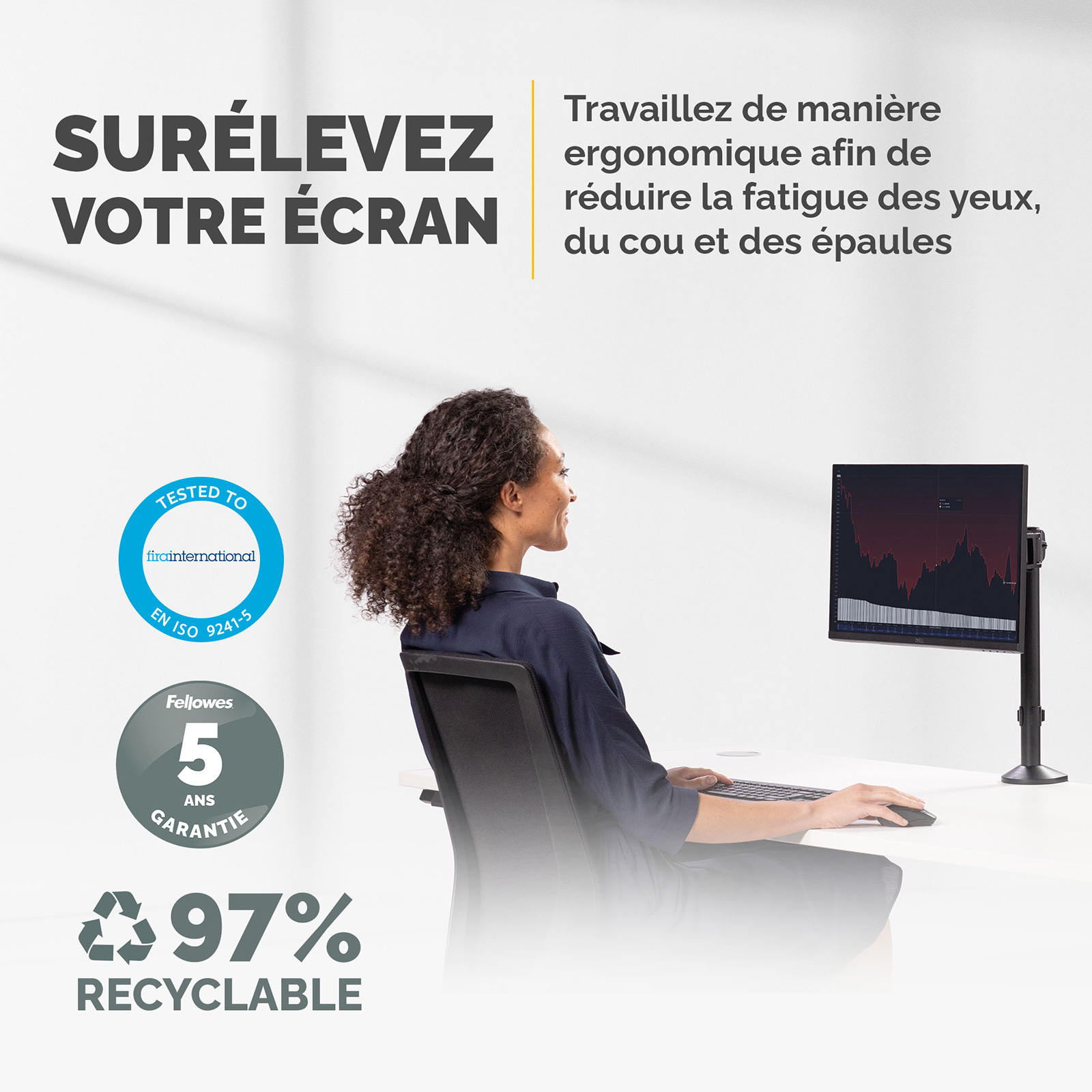 Fellowes Bras porte écran simple Reflex