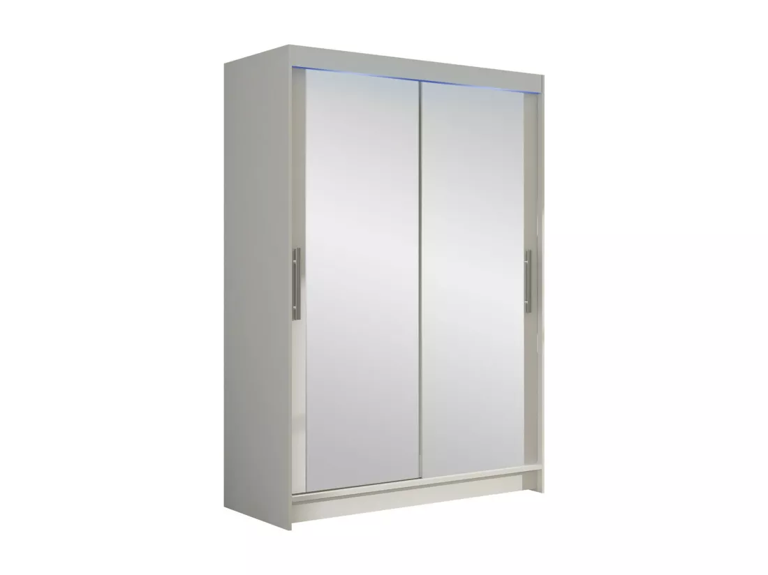 Armoire Closico 129, Blanc, 200x120x58cm, Portes d'armoire: Glissement