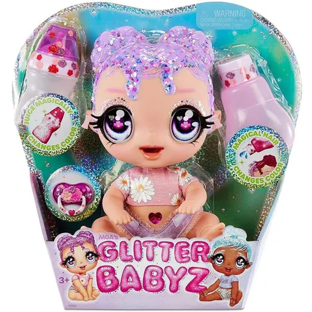 MGA Entertainment Glitter Babyz Doll- Lavender (Flower)