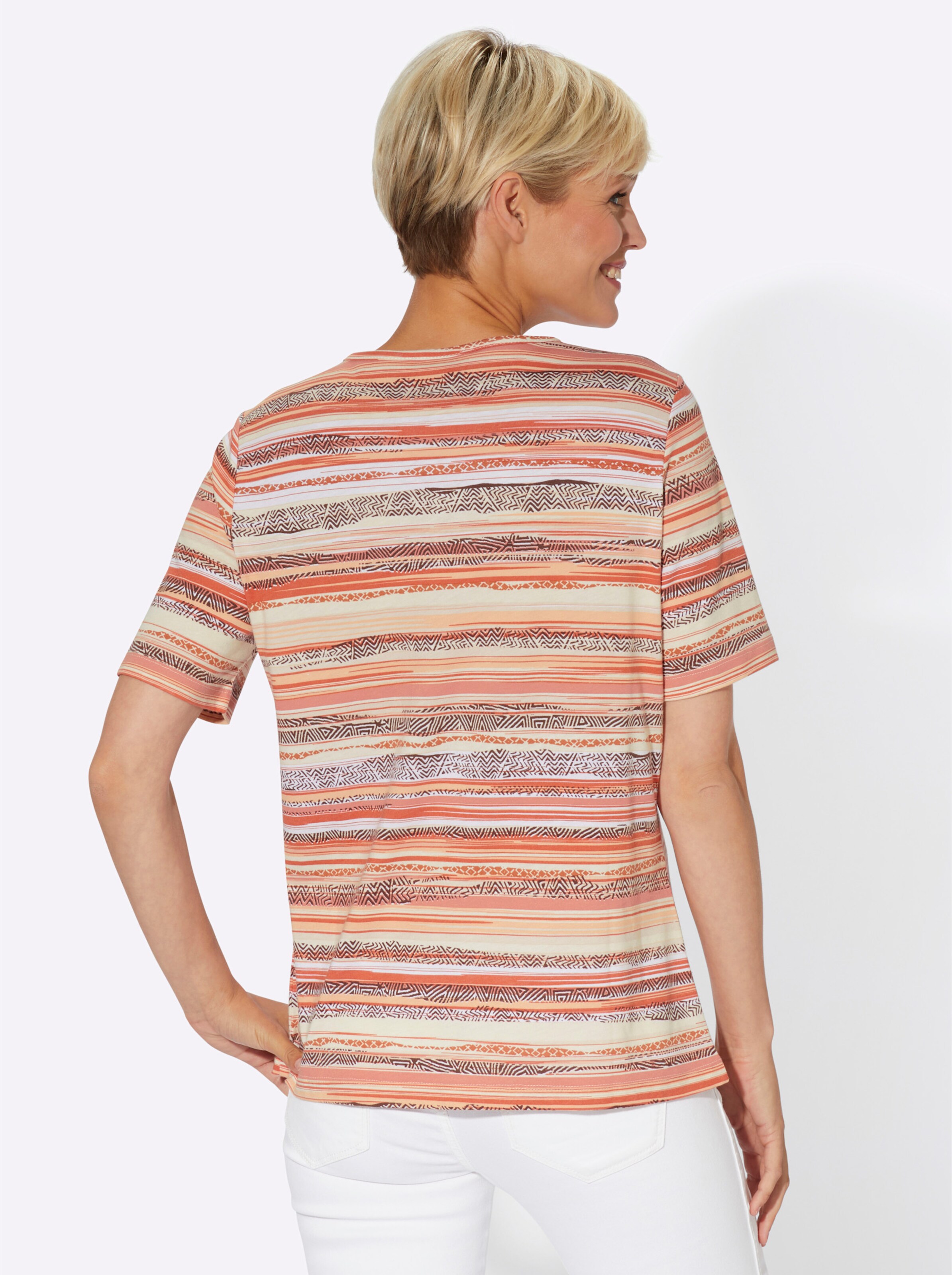 T-Shirt in terra-apricot-gemustert