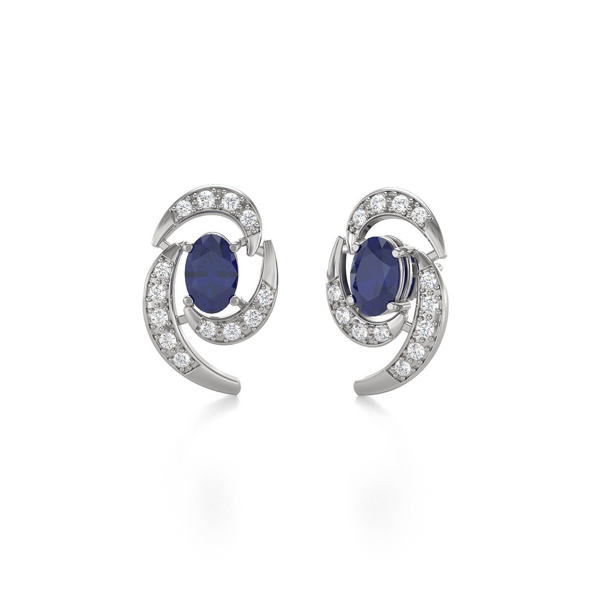 Boucles d'oreilles ADEN Saphir et Diamants sur Argent 925 2.6grs