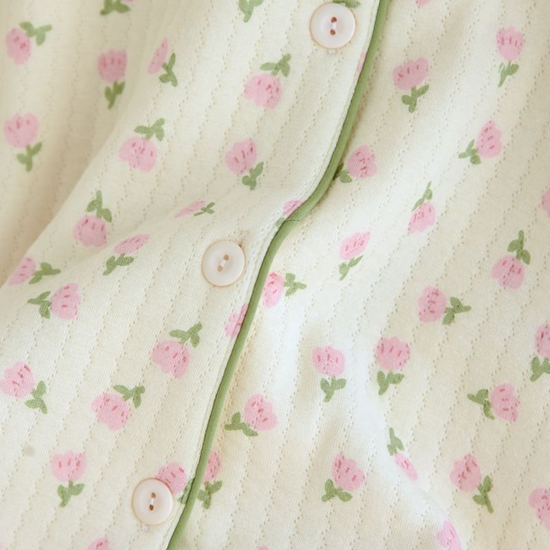 molpes - Pyjamaset: overhemd met bloemenprint en knoopjes + broek