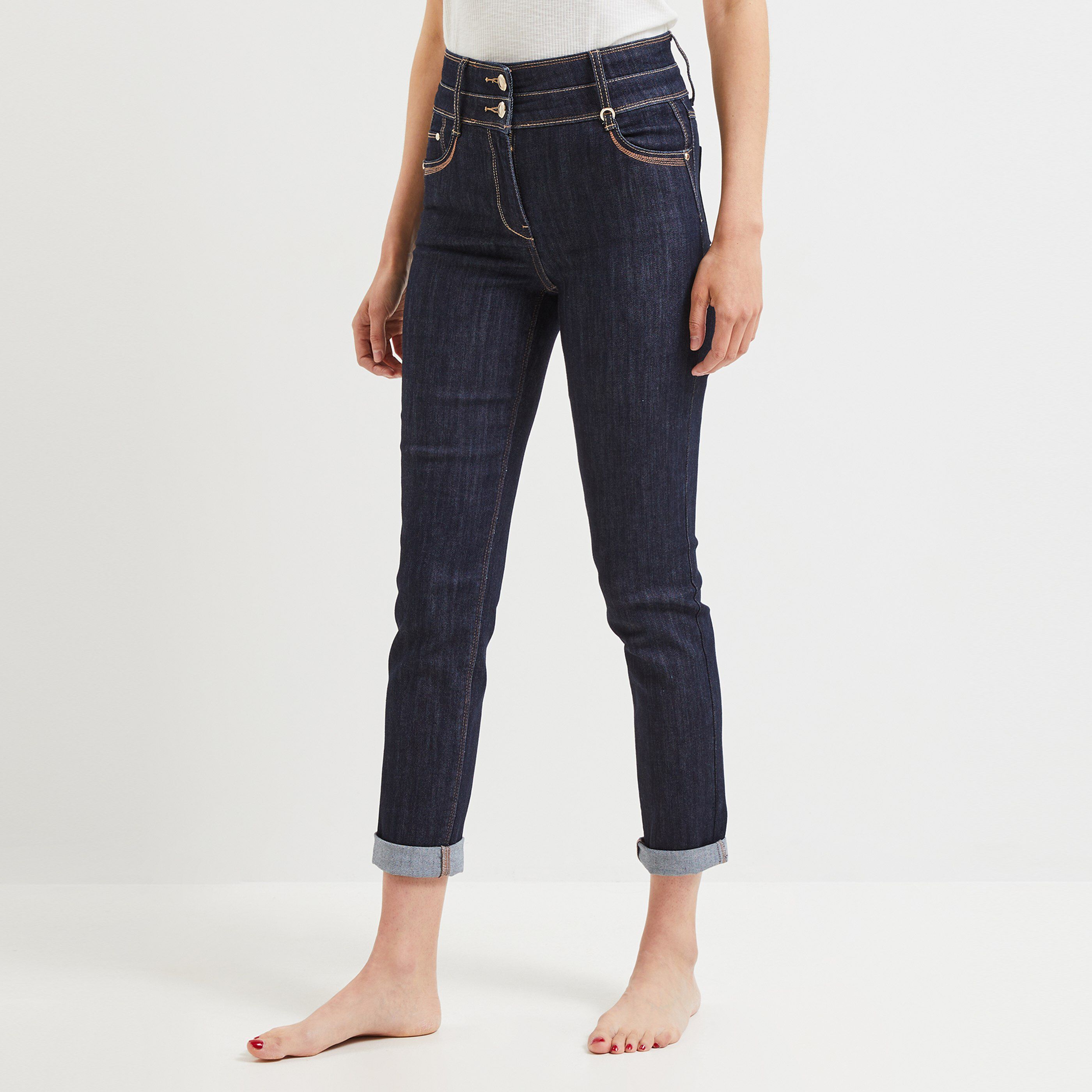 Jean raccourci taille haute femme - BRUT