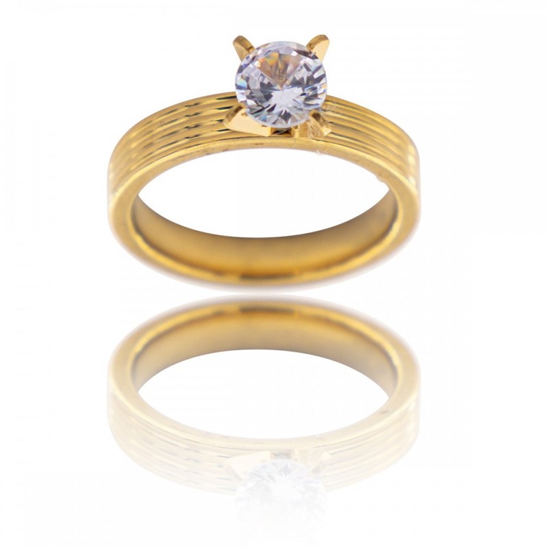 Bague Femme Acier Doré Solitaire DIAMELA