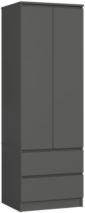 BDW Kleiderschrank mit 2 Türen, 2-türiger Kleiderschrank, 2 Schubladen - Aufbewahrungsschrank - Moderner Schrank für Schlafzimmer, Wohnzimmer, Flur, Kinderzimmer - 180x60x51cm - Graphit Grau